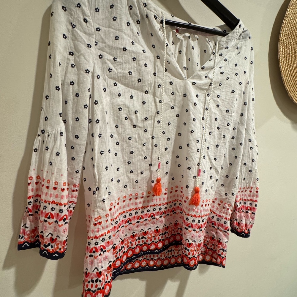 Boden Red and White 3/4 Sleeve Relaxed summer Tunic, 4